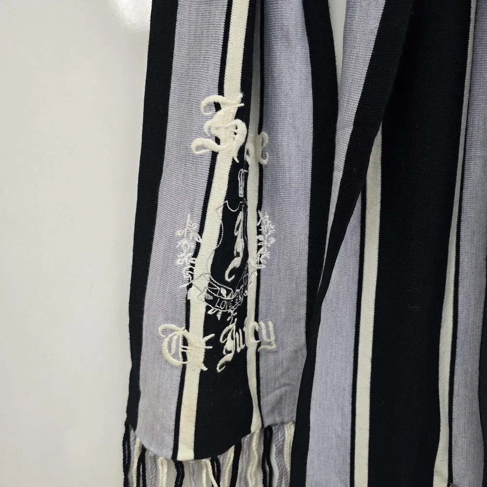 Juicy Couture House Of Juicy Scarf Wrap Fringed Gray‎ White Black Soft Warm NWT